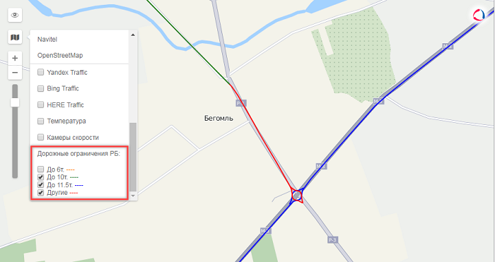 Слой "Ограничения нагрузки на ось" по дорогам РБ в Wialon