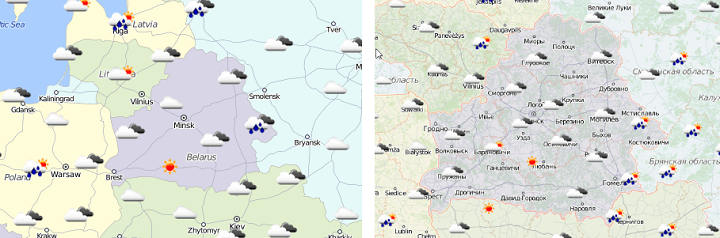 Слои на картав в Wialon: масштаб слоя по температуре