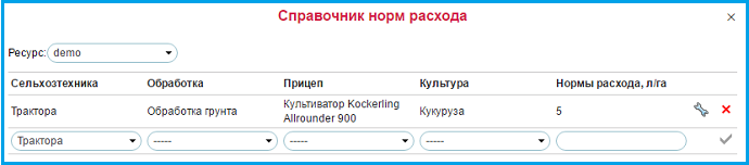 Справочник норм расхода топлива в системе Агроконтроль