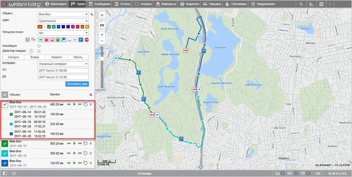 Разделение трека на поездки в Wialon