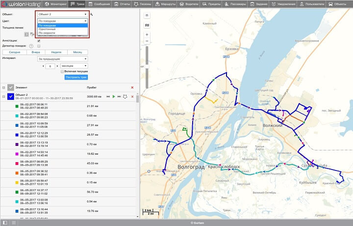 Отображение треков на карте в Wialon